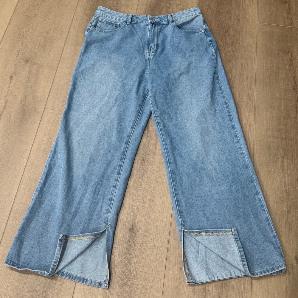 HH Los Angeles Blue Jeans Split Ankles 30x27.5 Flared Wide Baggy Barrel Stretc